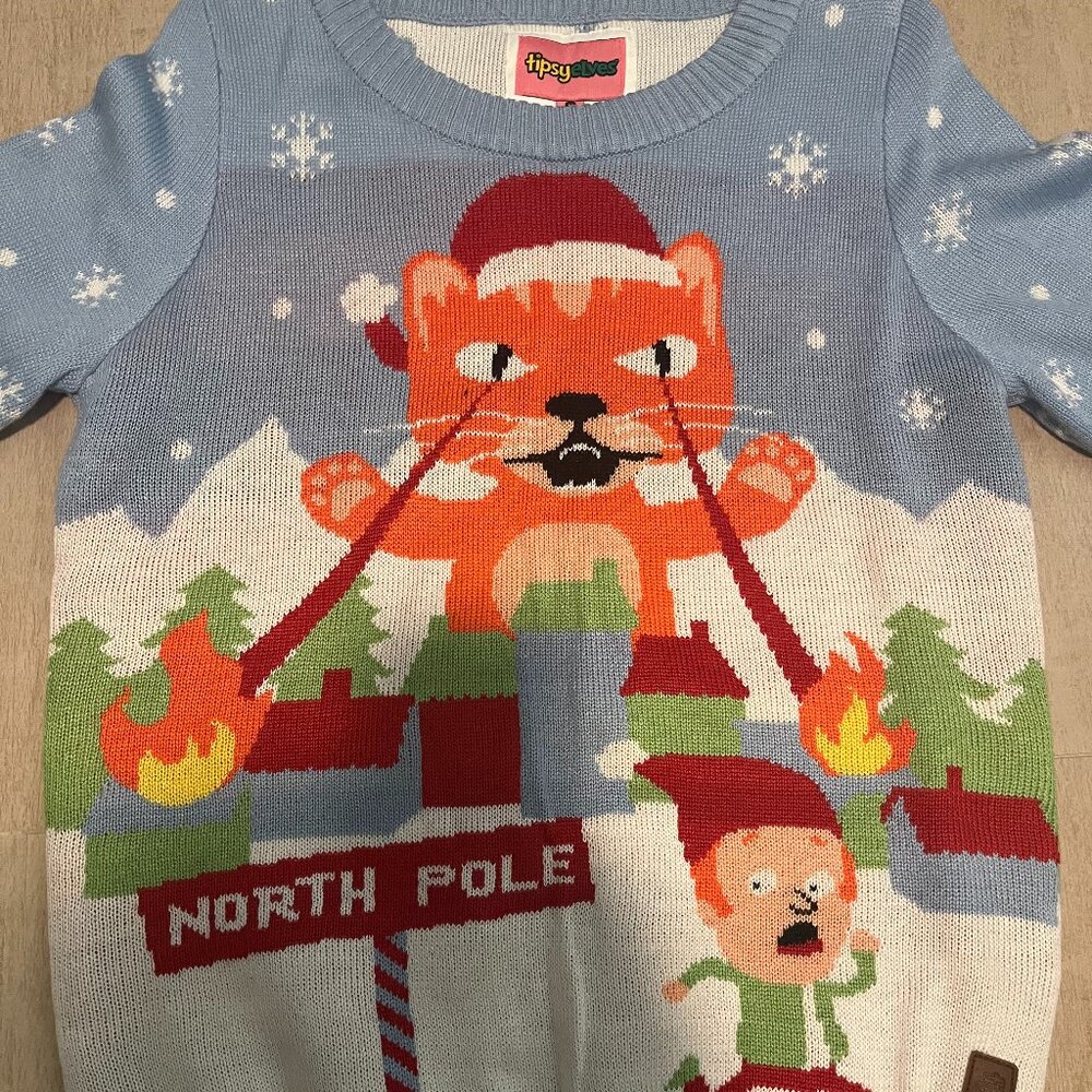 Tipsy Elves Laser Cat Eyes Christmas Crewneck‎ Pullover Sweater Medium
